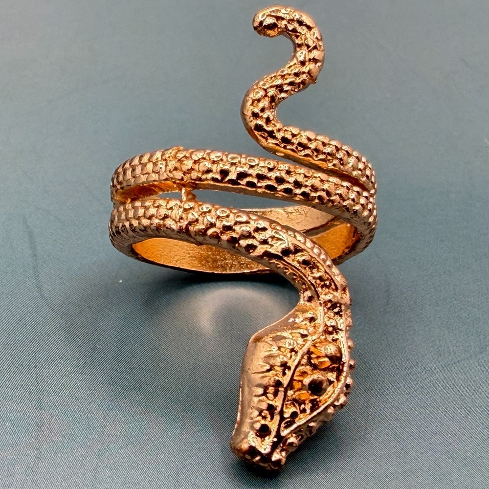 Rose Gold Tone Snake Wrap Ring Textured Serpent Coil Gothic Statement Vintage